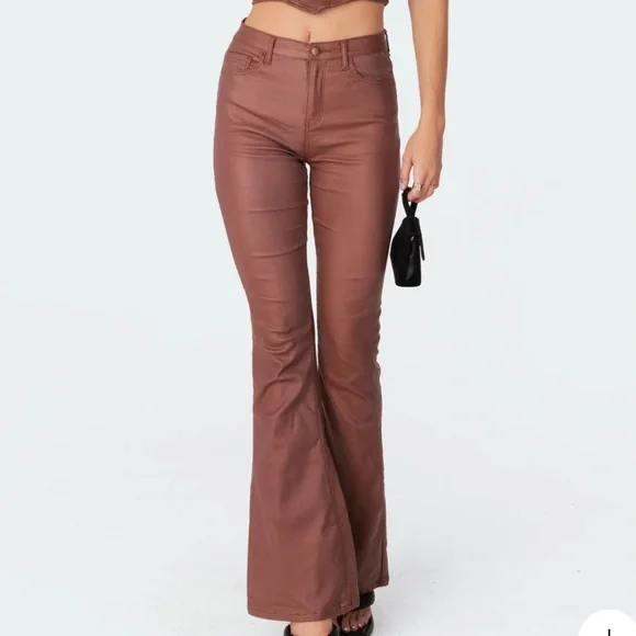 Edikted brown leather flare pants - Picture 1 of 7